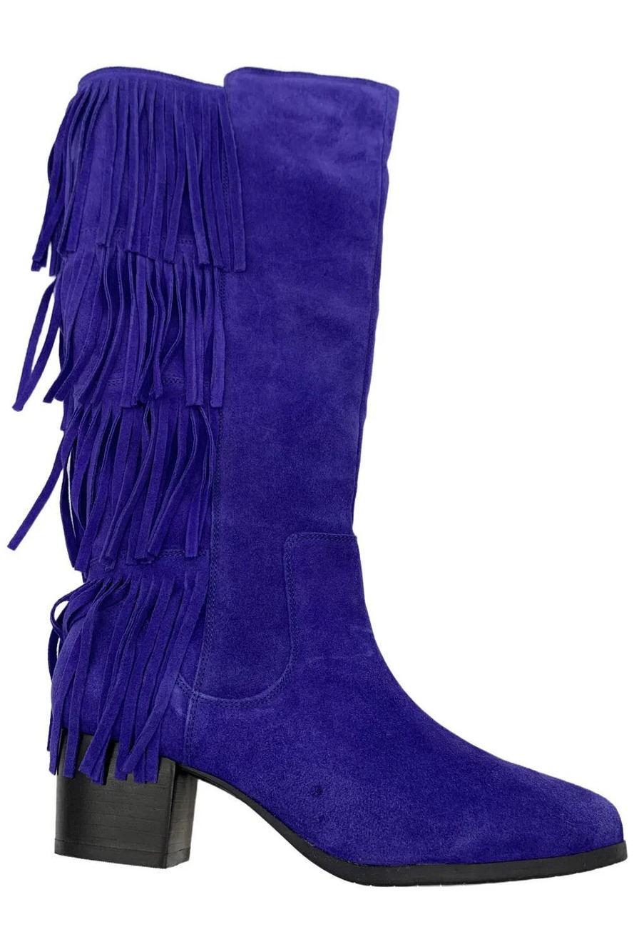 Masseys Women's Cassie Tall Shaft Fringed Boots Cobalt - Wide